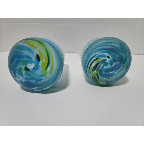 Teign Valley Glass Studios Sea Spray Wine Glass Set New Hard to Find Hand made - Picture 12 of 14